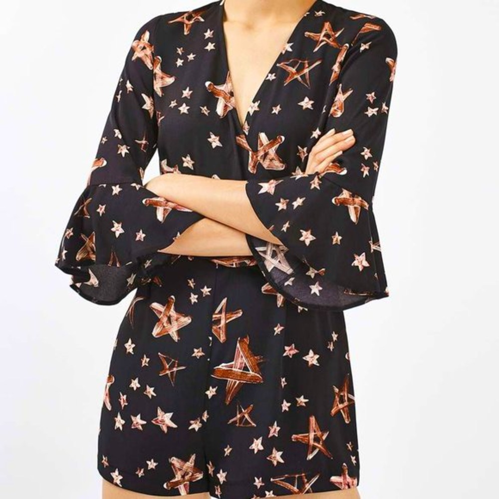 Topshop Star Print Jumpsuit Bell Sleeve